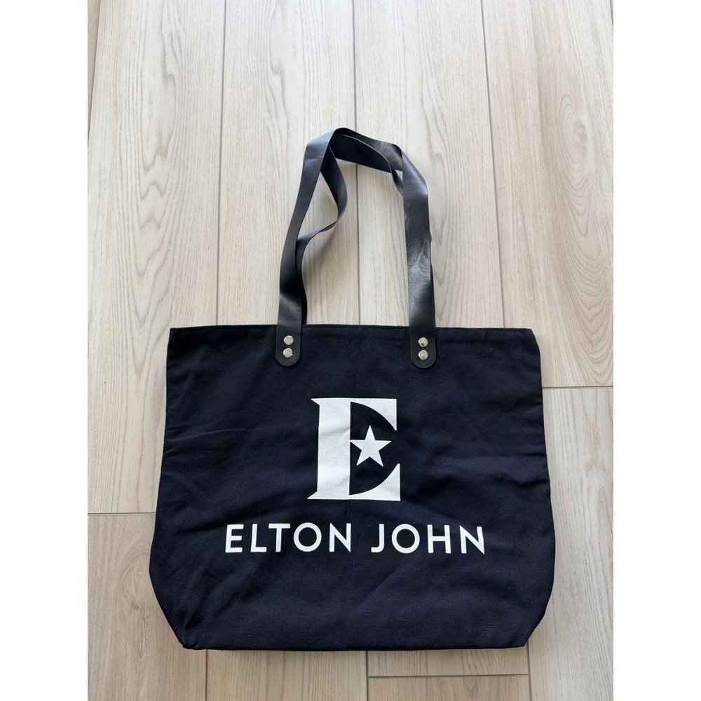 Elton John Tote Bag Unisex OS Black Reversible Purple Star Monogram Logo Canvas